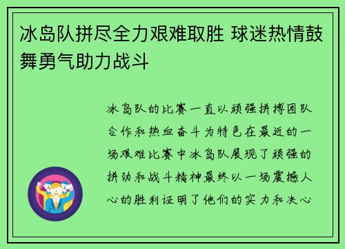 冰岛队拼尽全力艰难取胜 球迷热情鼓舞勇气助力战斗